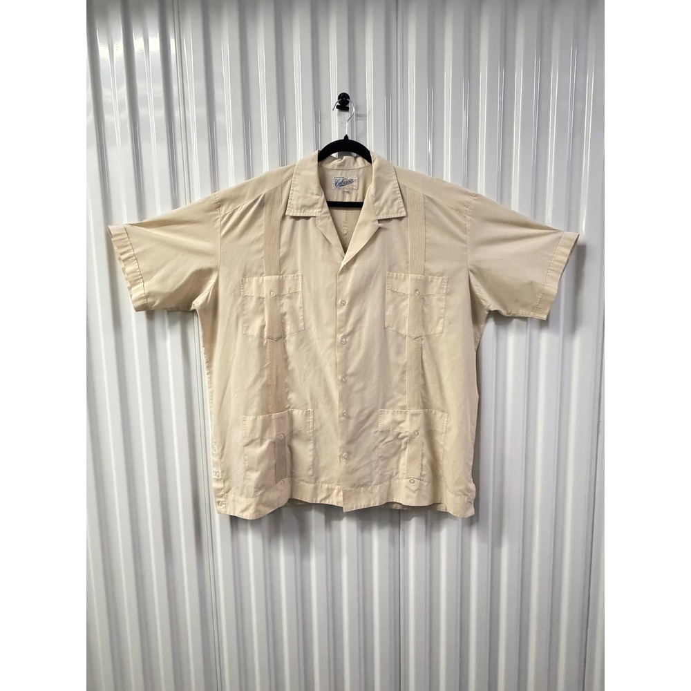 Guayaberas Cubana Shirt Mens XL Cream Excellent Pleated Mexican Wedding Shirt